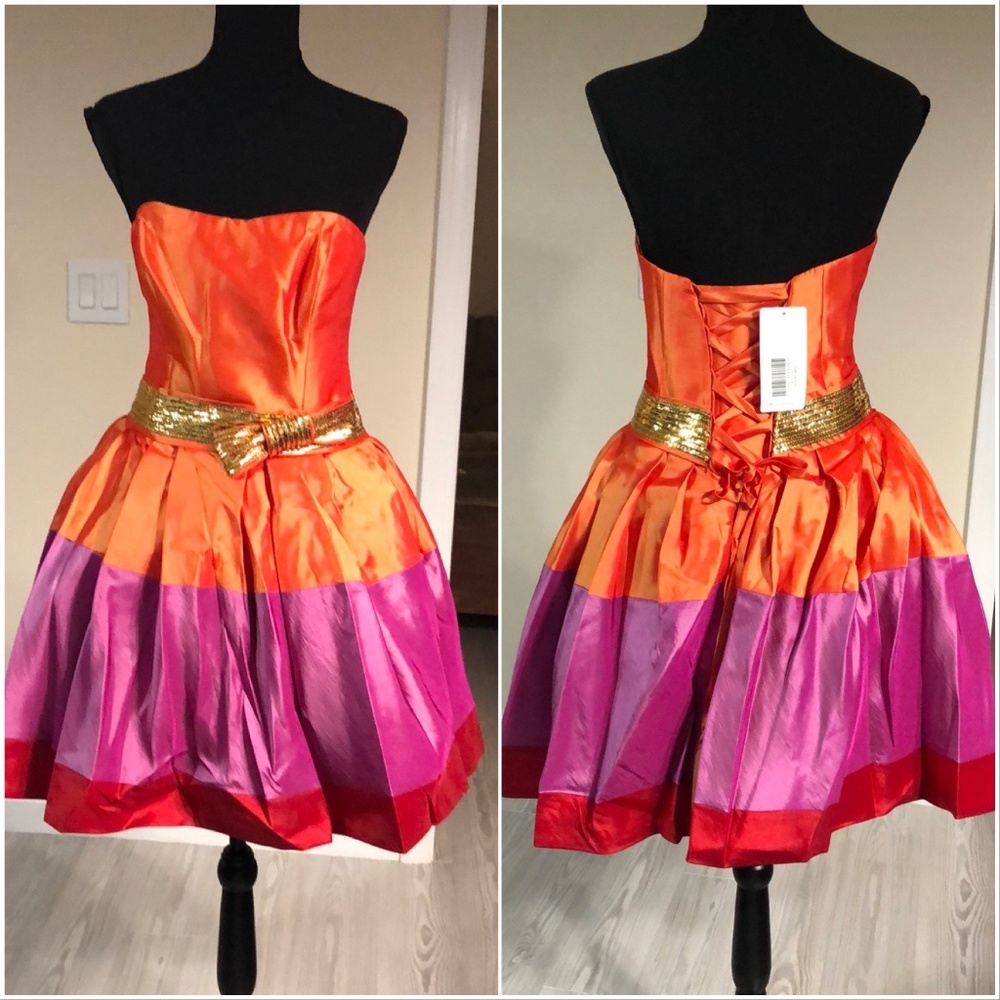 ✨Tangerine, Purple & Red Satin Full Corset Dress✨